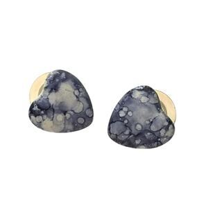 Vintage Blue Gray Mottled Heart Stud Earrings Lightweight Metal